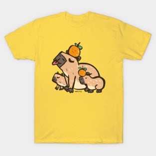 Capybara family with orange T-Shirt